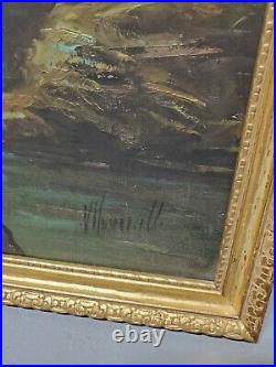 Vintage Framed Oil Painting of a Moonlit River Signed by Artist