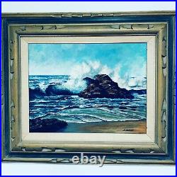 Vintage Framed Oil on Canvas Ocean Waves Scene Signed Painting