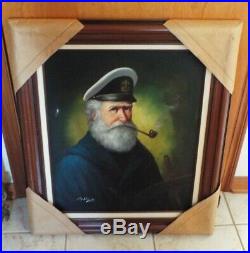 Vintage Framed Original Oil On Canvas Painting Of Sea Captain, David Pelbam Coa