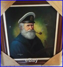 Vintage Framed Original Oil On Canvas Painting Of Sea Captain, David Pelbam Coa