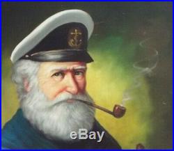 Vintage Framed Original Oil On Canvas Painting Of Sea Captain, David Pelbam Coa