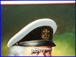 Vintage Framed Original Oil On Canvas Painting Of Sea Captain, David Pelbam Coa