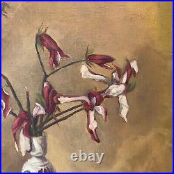 Vintage Framed Original Signed Painting on Canvas with Wilted Lilies Still Life