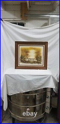 Vintage Framed Seascape Oil Painting Birds & Coastal Scene Signed Leo Lea