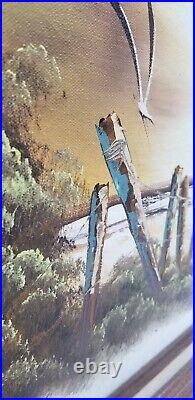 Vintage Framed Seascape Oil Painting Birds & Coastal Scene Signed Leo Lea