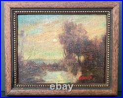 Vintage Framed Signed Landscape Oil Painting on Canvas Panel