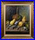 Vintage Framed Signed Still Life Oil Painting On Canvas Fruits and A Jug