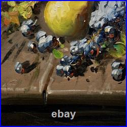 Vintage Framed Signed Still Life Oil Painting On Canvas Fruits and A Jug