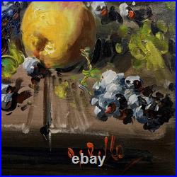 Vintage Framed Signed Still Life Oil Painting On Canvas Fruits and A Jug