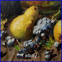 Vintage Framed Signed Still Life Oil Painting On Canvas Fruits and A Jug