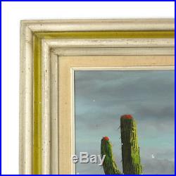 Vintage Framed Signed Western Desert Cactus Mountain Oil Painting