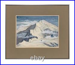 Vintage Framed Watercolor Alaska Mountains Painting Signed Artwork Wall Art