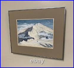 Vintage Framed Watercolor Alaska Mountains Painting Signed Artwork Wall Art