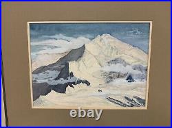 Vintage Framed Watercolor Alaska Mountains Painting Signed Artwork Wall Art