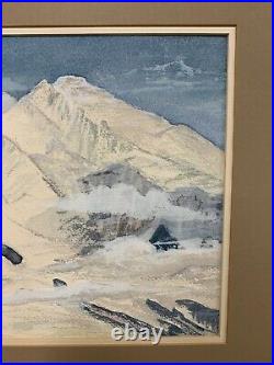 Vintage Framed Watercolor Alaska Mountains Painting Signed Artwork Wall Art