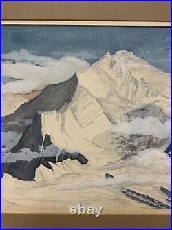 Vintage Framed Watercolor Alaska Mountains Painting Signed Artwork Wall Art