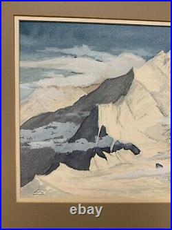 Vintage Framed Watercolor Alaska Mountains Painting Signed Artwork Wall Art