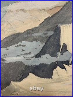 Vintage Framed Watercolor Alaska Mountains Painting Signed Artwork Wall Art