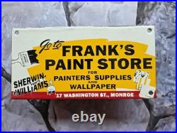 Vintage Frank's Paint Store Porcelain Sign 10×5
