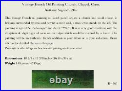 Vintage French Oil Painting Church, Chapel, Cross, Brittany, Signed, 1947