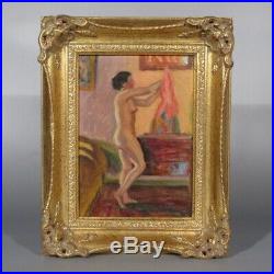 Vintage French Oil Painting, Nude Woman in an interior, Signed Jean Sauvegrain