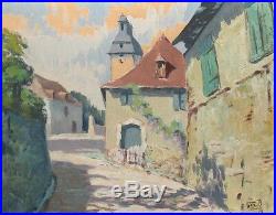Vintage French Oil Painting, Village, Signed Lucien-Marie Le Gardien (1908-1978)