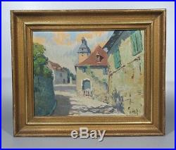 Vintage French Oil Painting, Village, Signed Lucien-Marie Le Gardien (1908-1978)