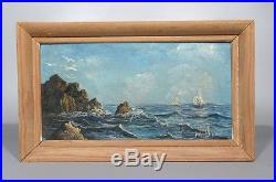Vintage French Oil on Panel, Seascape, Sailboats, Signed Bonvin