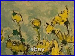 Vintage French Original Oil Painting Vase Yellow Flowers Signed South of France