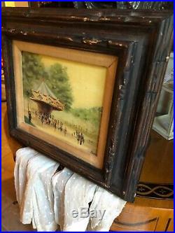 Vintage French Signed Pierre Oil Board Paris Carousel Scene Impressionistic
