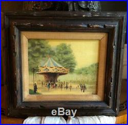 Vintage French Signed Pierre Oil Board Paris Carousel Scene Impressionistic