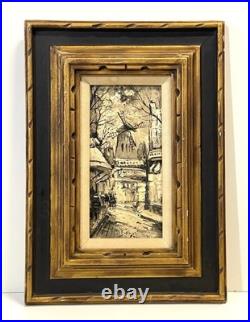 Vintage French Street Scene Cityscape Painting On Canvas Framed And Signed