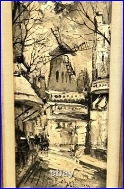 Vintage French Street Scene Cityscape Painting On Canvas Framed And Signed