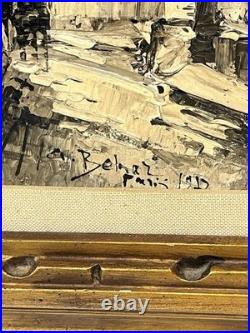 Vintage French Street Scene Cityscape Painting On Canvas Framed And Signed