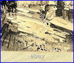 Vintage French Street Scene Cityscape Painting On Canvas Framed And Signed