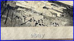 Vintage French Street Scene Cityscape Painting On Canvas Framed And Signed