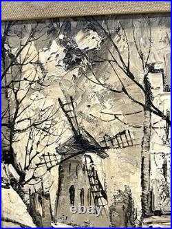 Vintage French Street Scene Cityscape Painting On Canvas Framed And Signed