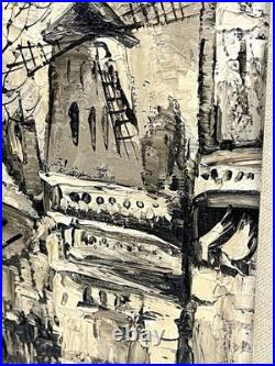 Vintage French Street Scene Cityscape Painting On Canvas Framed And Signed