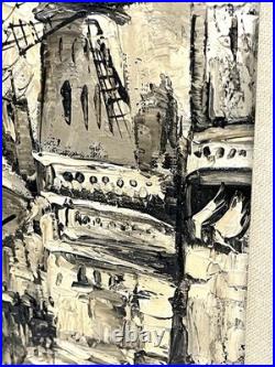 Vintage French Street Scene Cityscape Painting On Canvas Framed And Signed