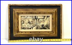 Vintage French Street Scene Cityscape Painting On Canvas Framed And Signed