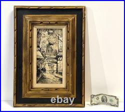 Vintage French Street Scene Cityscape Painting On Canvas Framed And Signed