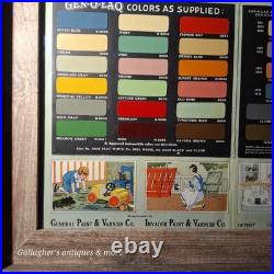 Vintage GEN-O-LAQ INVADER PAINT & VARNISH CO Color Sample 17x14 Framed Sign