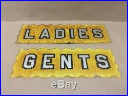 Vintage Gents And Ladies Reverse Painted Glass Restroom Bathroom Sign Men