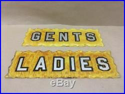 Vintage Gents And Ladies Reverse Painted Glass Restroom Bathroom Sign Men