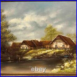 Vintage German Oil Painting Solid Wood Frame Signed Horst Hoppman Artist