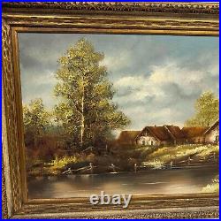 Vintage German Oil Painting Solid Wood Frame Signed Horst Hoppman Artist