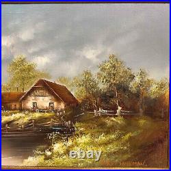 Vintage German Oil Painting Solid Wood Frame Signed Horst Hoppman Artist