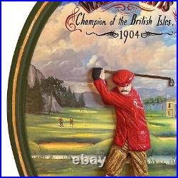 Vintage Golf Wooden 3D Pub Sign Plaque Walter Travis Amateur Champ Hand Painted