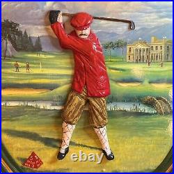 Vintage Golf Wooden 3D Pub Sign Plaque Walter Travis Amateur Champ Hand Painted