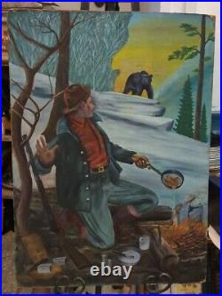 Vintage Gorgeous Dated 1941 Original Painting Signed By Edward J. Frey Woodsman